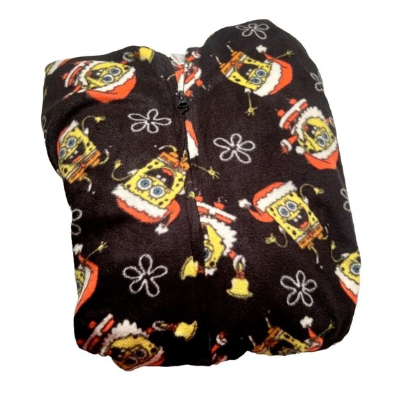 Christmas SpongeBob Squarepants PJs Comfy One Piece Black Loungewear w Hood NEW - Picture 9 of 14